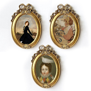 法式轻奢复古蝴蝶结相框6寸7寸椭圆形树脂画框照片墙背景组合挂画