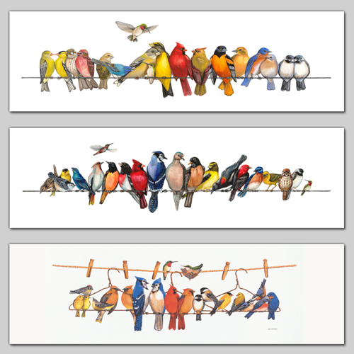 栖鸟成群装饰画画心鸟类动物床头画画布无框画画芯横款长副图片