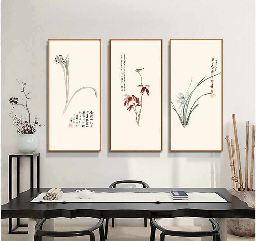 新中式齐白石禅意荷花残荷莲子国画装饰画画芯高清微喷打印画心