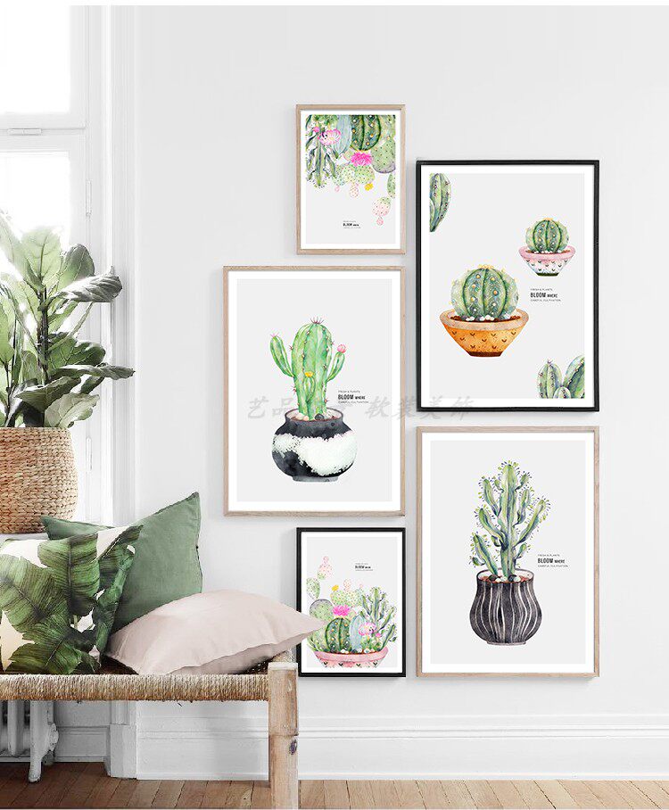 北欧现代植物盆栽仙人掌装饰画画芯客厅餐厅挂画无框画微喷画心
