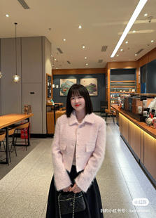 25新春新韩女韩系风格现货樱花粉翻领短小香淑女气质短款外套韩货