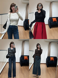 韩国货现货设计师款BLOSSOM羊毛多色百搭荡领打底t打底衫贴身