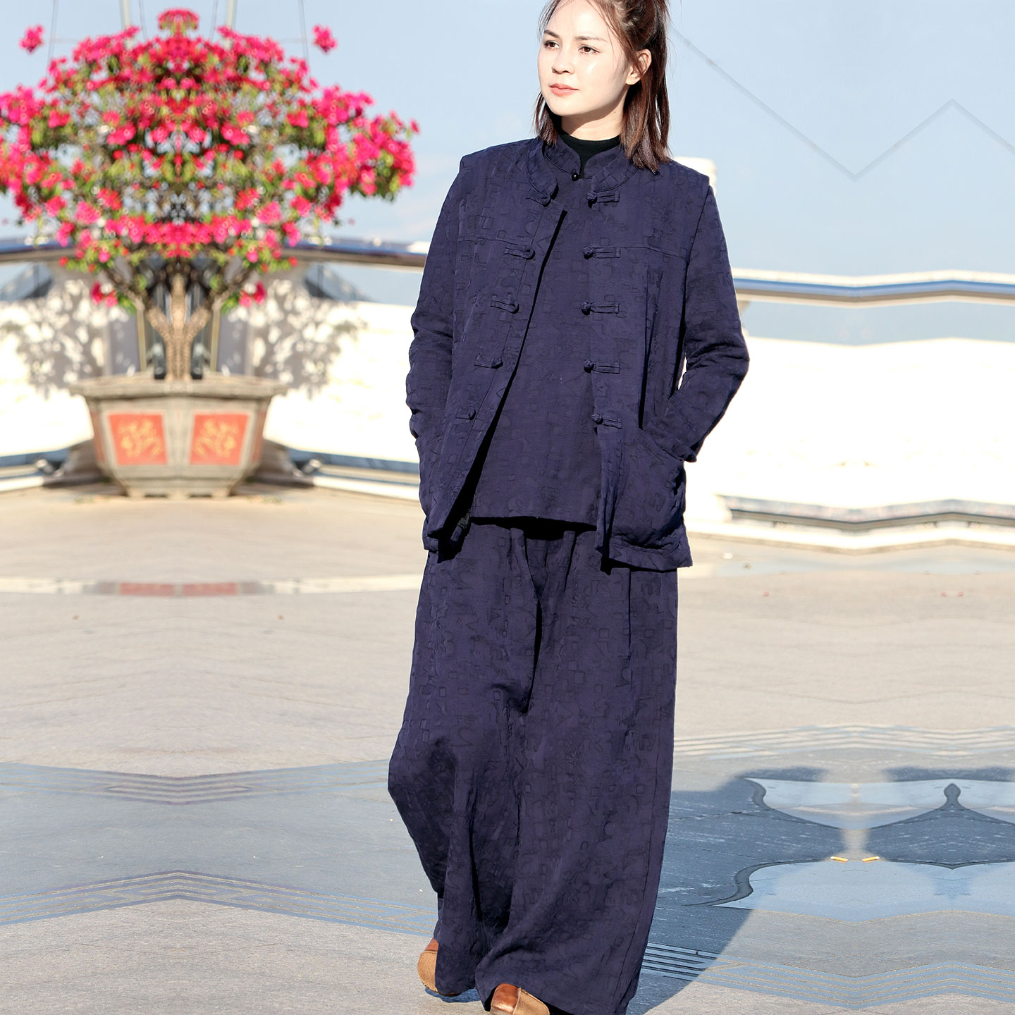 苇素不易皱棉麻，马甲+阔腿裤