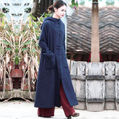 禅服女秋冬 棉麻加绒加厚大衣佛系禅意外套 改良唐装 女中国风冬装