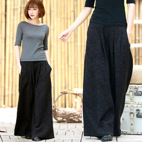 苇素不易皱提花棉麻佛系阔腿裤