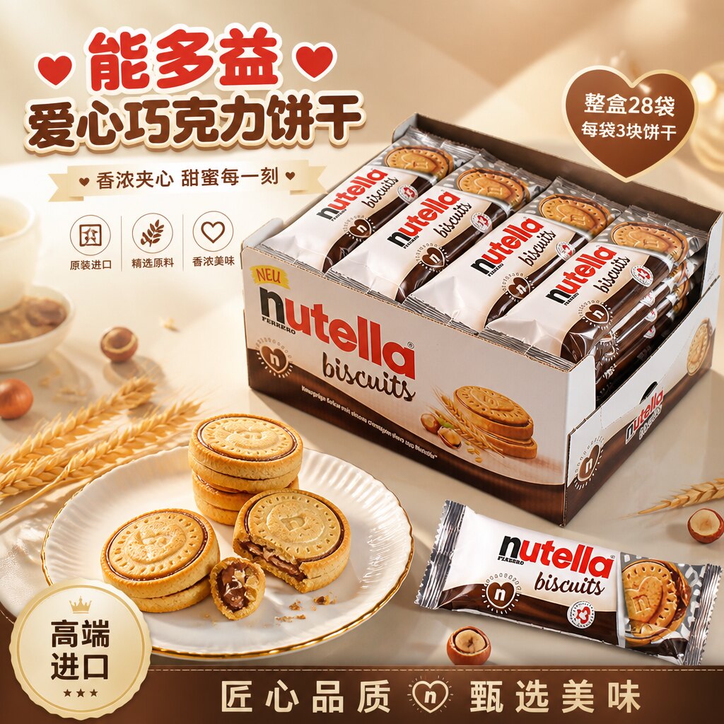 进口费列罗nutella能多益榛子酱巧克力爱心夹心饼干礼物盒装零食