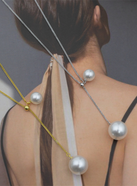【双珠Y字】人造仿冷光澳白珍珠 S925厚镀肖邦链 吊坠项链