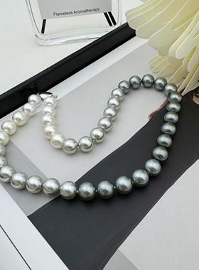 【格雷渐变】人造冷光澳白/大溪地灰色系珍珠 渐变色珍珠项链