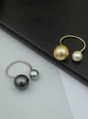 S925纯银双子座双珠珍珠戒指