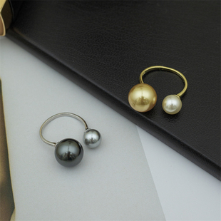 【双子座-戒指】简约双珠 s925 人造大溪地金珠 珍珠戒指