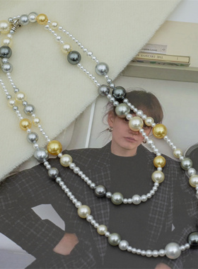 S925纯银混搭马卡龙长项链毛衣链