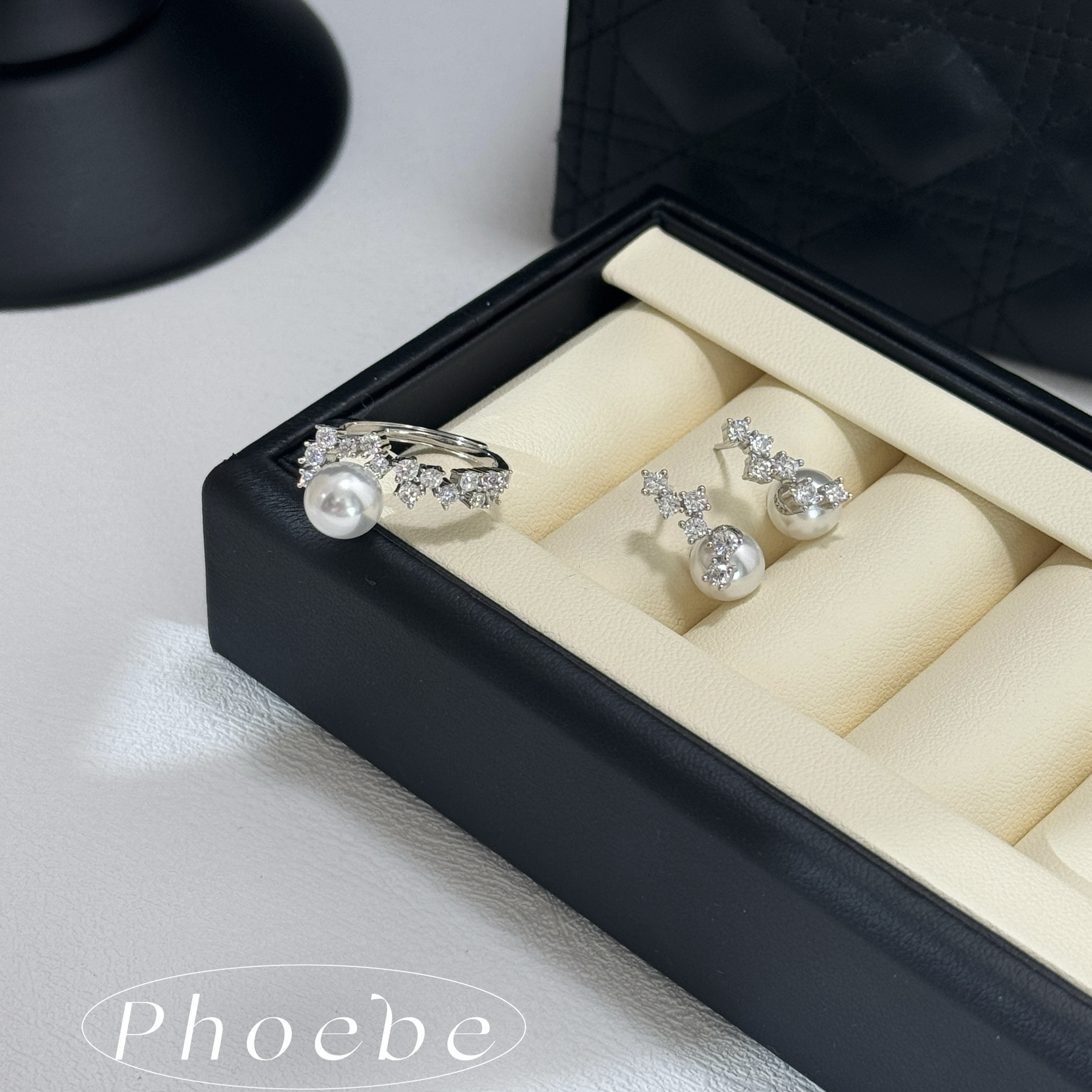 繁星重工精镶澳白珍珠耳环/戒指