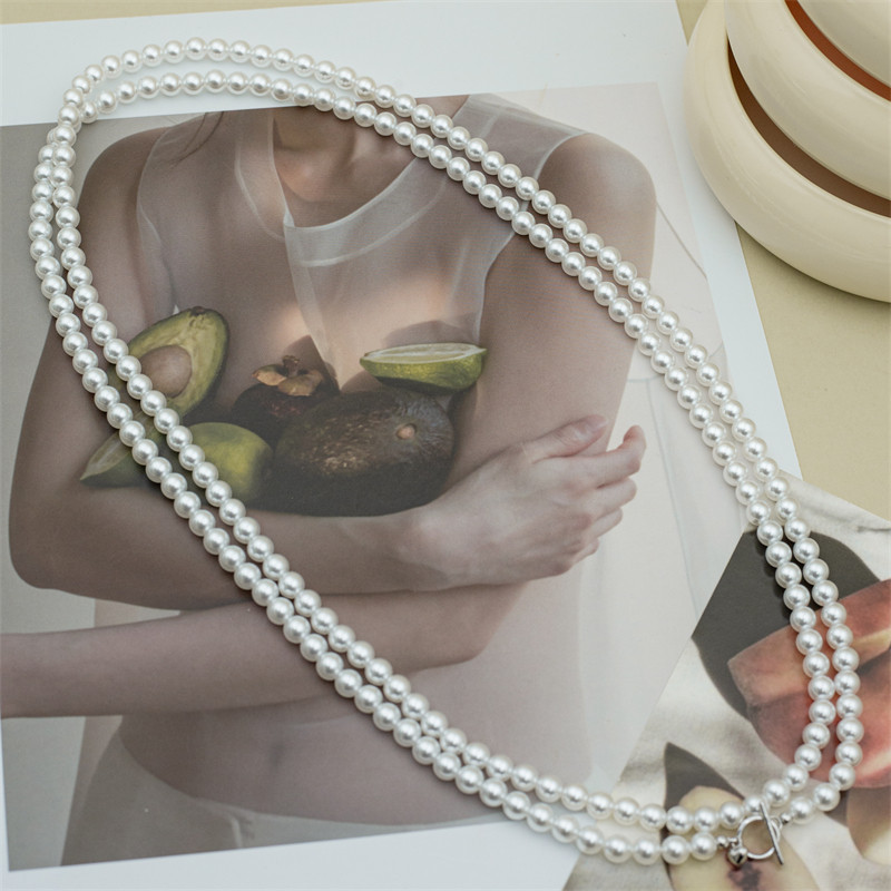 赫本绕颈 120cm/6mm 人造仿澳白珍珠  OT 爱心扣 长串珠链