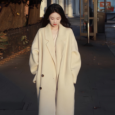 双面羊绒大衣女中长款高级感2025秋冬新款高端燕麦色羊毛毛呢外套
