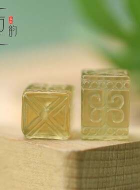 回纹黄水晶方柱子10*13mm圆珠配珠diy手链U盘挂饰发簪钥匙扣D173