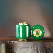 天然干青翡翠桶珠8 10孔2mm隔珠菠菜绿路路通DIY玉石饰品配件A47