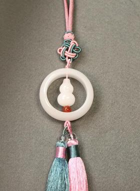 天然玉石白玉平安环葫芦车挂吊坠