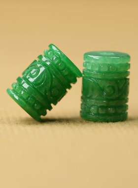 天然干青翡翠祥云桶珠手工雕刻11*15mm散珠DIY小配饰手链手串Y211