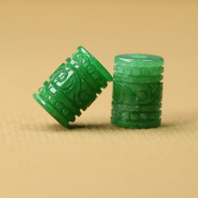 天然干青翡翠祥云桶珠DIY小配饰