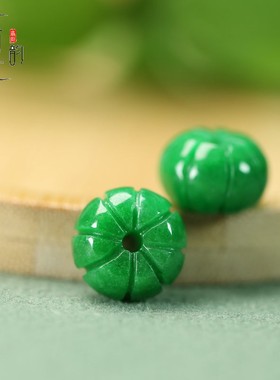 绿色系14mm南瓜珠干青翡翠玉石雕刻DIY项链隔珠手链配饰头饰J144