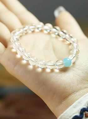 天然白水晶圆珠手串海蓝宝手链