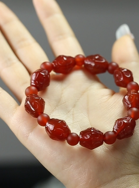 天然红玛瑙菱形祥云民族风玉手链