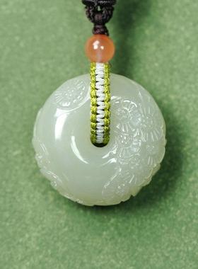 天然和田玉面包扣平安扣吊坠挂件