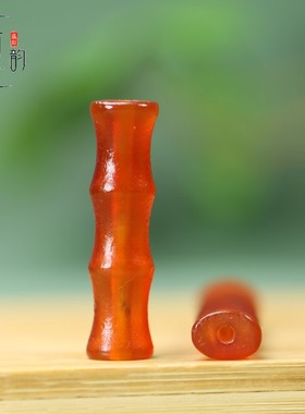 天然红色玛瑙磨砂通孔竹节10*40mm孔约2mmDIY挂饰新中式饰品Y171