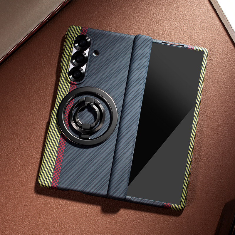 三星zfold7手机壳折叠屏新款铰链中轴全包防摔zfold6磨砂超薄保护套带旋转支架zfold5碳纤维纹网红高级感W26