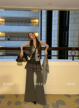 ZONEE/LEA宋亦雯 和jennie学穿搭 法式设计感西装裤短裙两件套装
