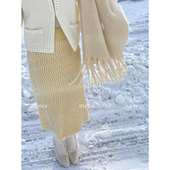 Lea宋亦雯 鹅黄格桑花 梦幻精致细闪鹅黄针织弹力半身裙