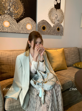 ZONEE/LEA宋亦雯 秋天的故事 法式时髦早秋薄荷绿宽松西装外套女