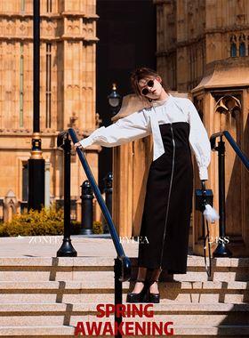 ZONEE 黑色马蹄莲 私服时髦裙裙 多种穿法双拉链弹力连衣裙配肩带