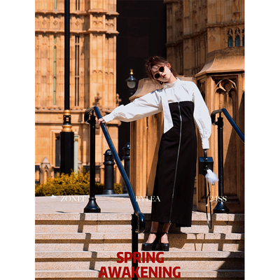 ZONEE 黑色马蹄莲 私服时髦裙裙 多种穿法双拉链弹力连衣裙配肩带