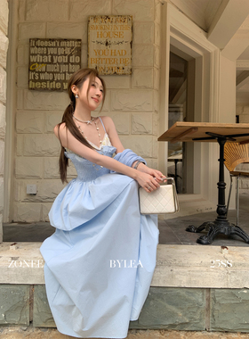ZONEE/LEA宋亦雯 美人鱼的奇遇法式原创设计小众蓝色吊带连衣裙女