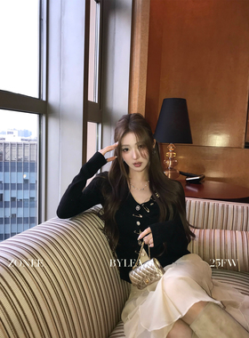 ZONEE/LEA宋亦雯 黑金审美 法式时髦高级感V领修身显瘦针织衫上衣