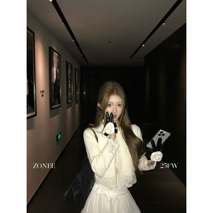 千金气质蕾丝拼接针织开衫 ZONEE 法式 人间小香 外套女 LEA宋亦雯