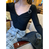 LEA宋亦雯 不费力优雅 法式 ZONEE V领气质时髦扭结针织长袖 T恤女