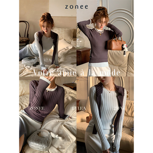 复古miu感打底衫 ZONEE 叠穿才时髦 Lea宋亦雯 弹力圆领针织上衣