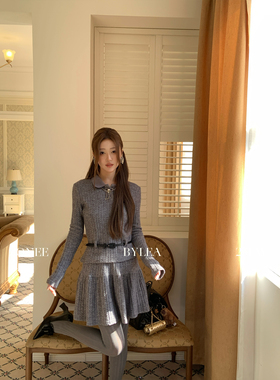 ZONEE/LEA宋亦雯 矜贵千金 法式设计感灰色针织衫上衣半身裙套装