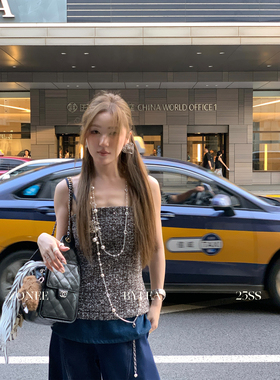 ZONEE/LEA宋亦雯 大小姐驾到 法式复古时髦设计感灰色吊带上衣女