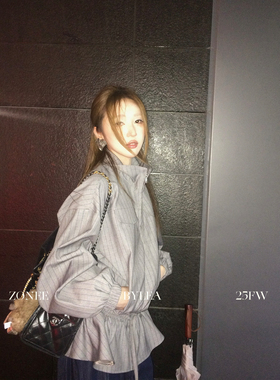 ZONEE/LEA宋亦雯 麦迪逊大道 法式设计感宽松抽绳条纹风衣外套女