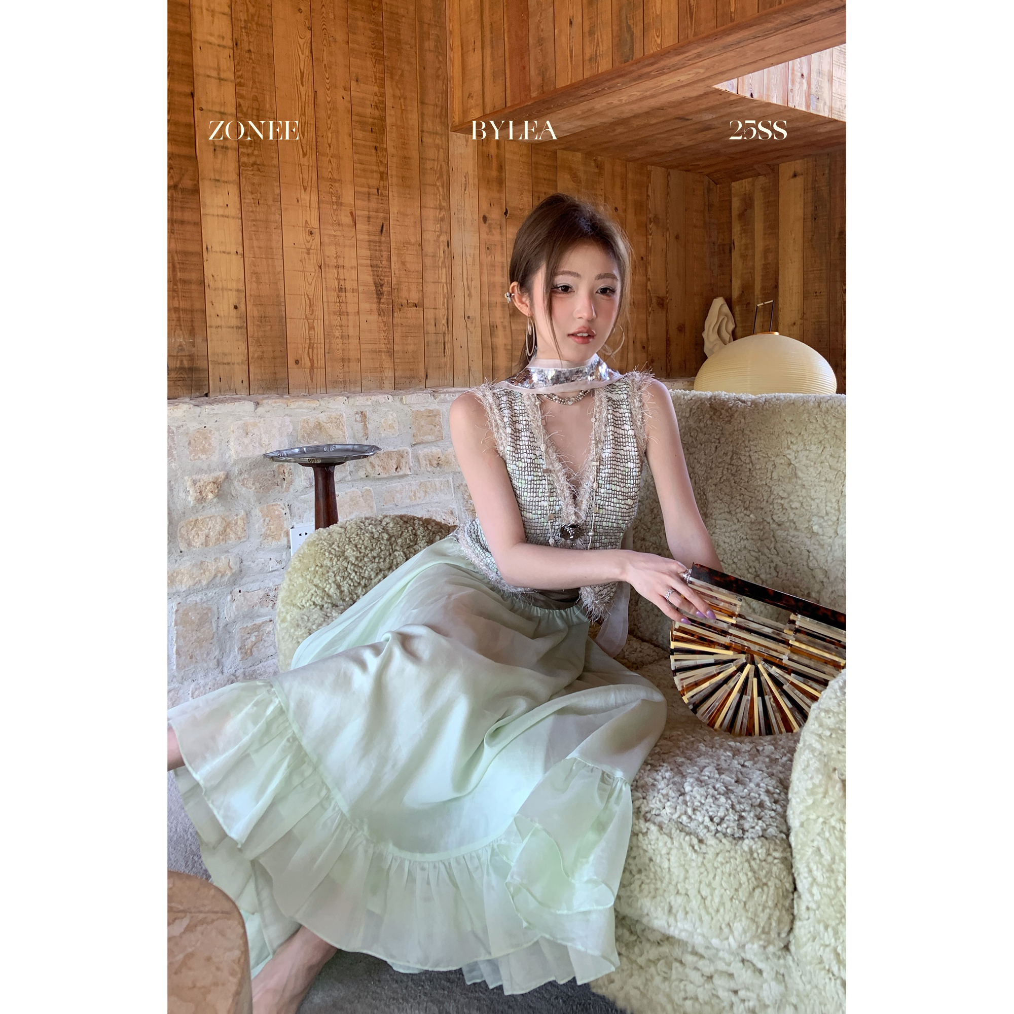 ZONEE/LEA宋亦雯 圣特罗佩原创设计法式短款小香风无袖马甲外套女