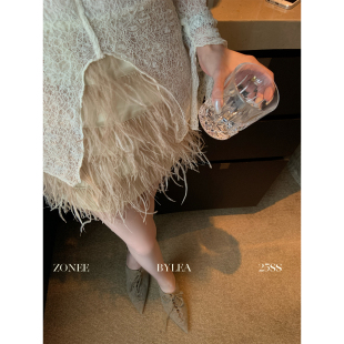 法式 琥珀羽毛 设计感重工手工鸵鸟毛半身裙女 LEA宋亦雯 ZONEE