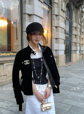 ZONEE/LEA宋亦雯 丝绒名利场 法式原创设计时髦黑色丝绒外套女