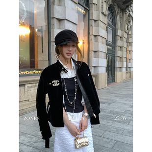 法式 丝绒名利场 原创设计时髦黑色丝绒外套女 LEA宋亦雯 ZONEE