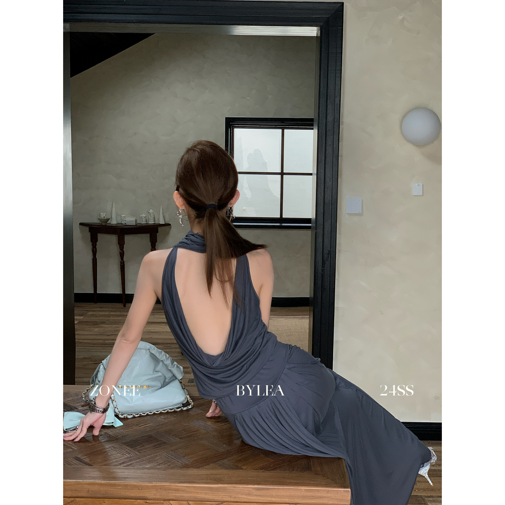 ZONEE/LEA宋亦雯 冰岛月光 法式原创时髦气质露背上衣半身裙套装