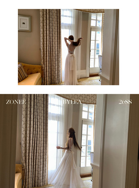 ZONEE/LEA宋亦雯 白松露 法式复古蕾丝花边镂空吊带雪纺连衣裙女