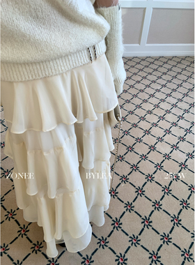 ZONEE/LEA宋亦雯 天生美人 法式内加绒蛋糕裙女中长款高腰半身裙