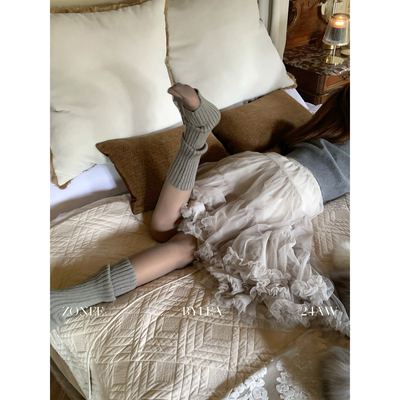 ZONEE/LEA宋亦雯 银渐层 复古A字蛋糕裙长短款双层网纱半身裙女